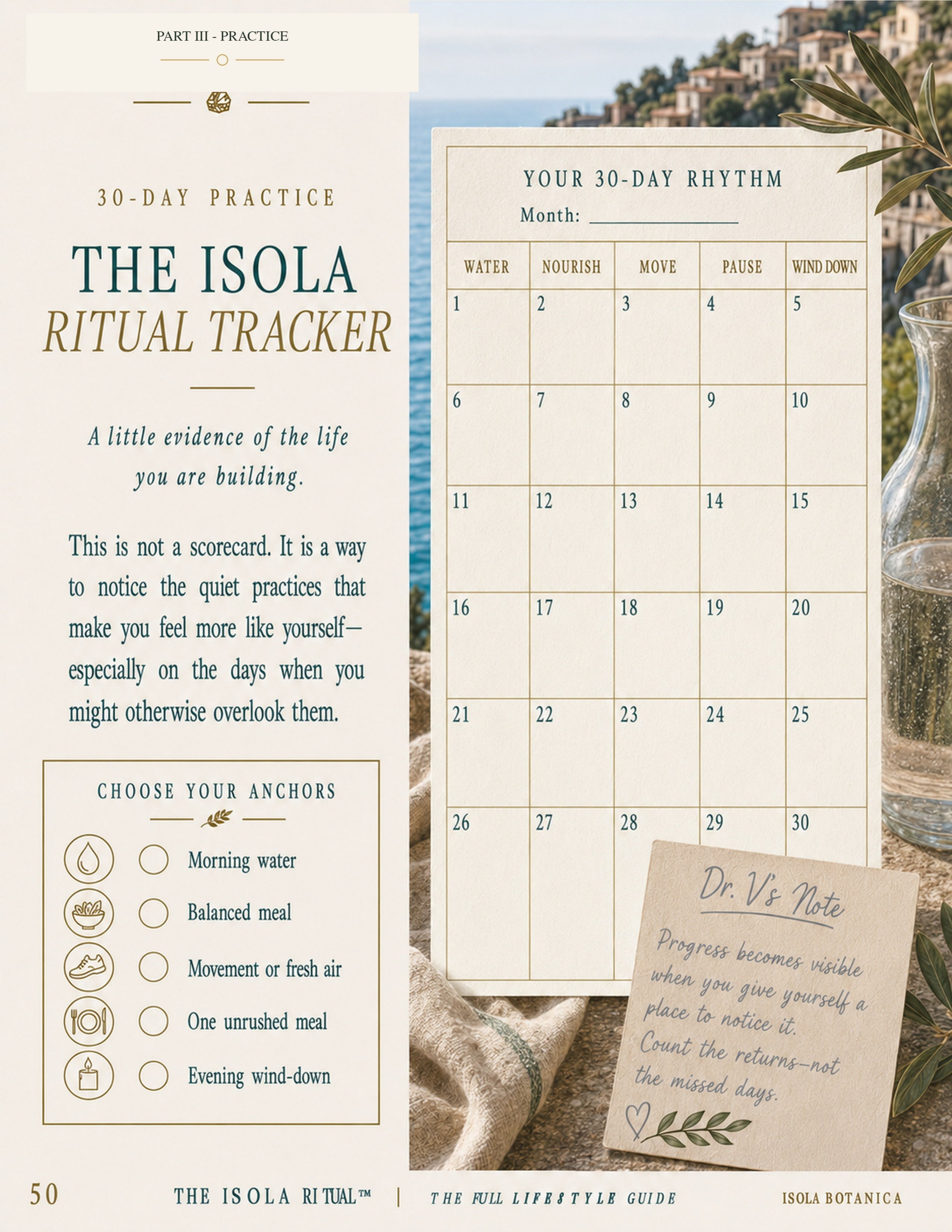 A tracker and check-in page from The Isola Ritual